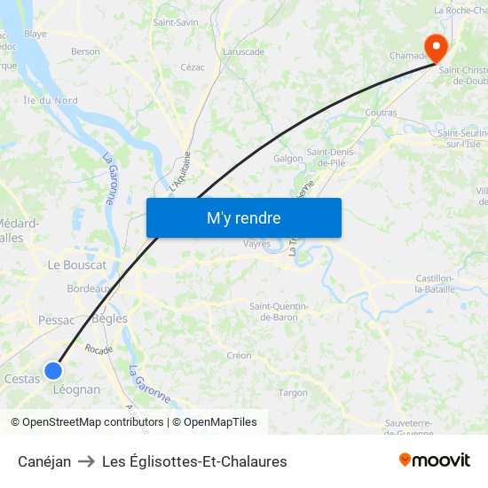 Canéjan to Les Églisottes-Et-Chalaures map