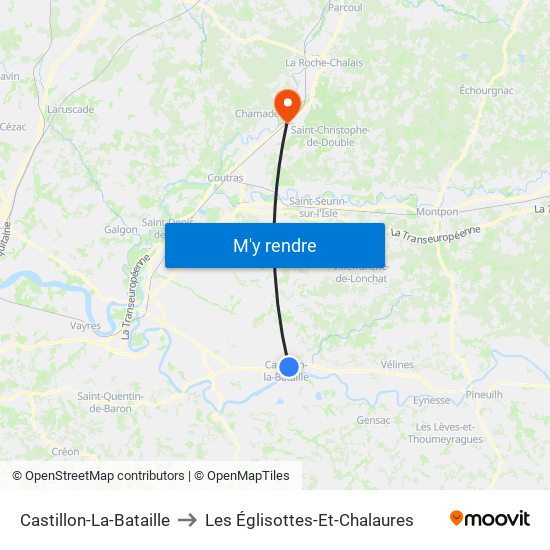 Castillon-La-Bataille to Les Églisottes-Et-Chalaures map