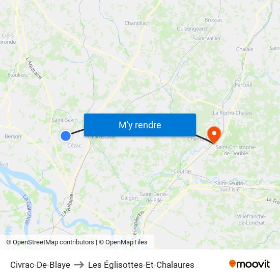 Civrac-De-Blaye to Les Églisottes-Et-Chalaures map