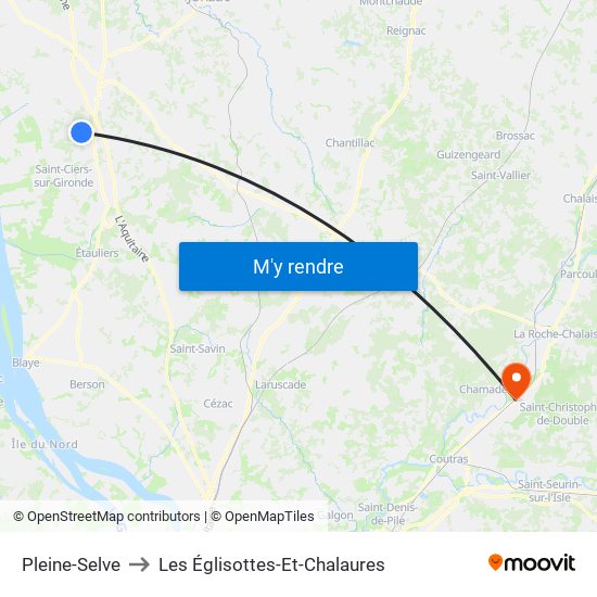 Pleine-Selve to Les Églisottes-Et-Chalaures map