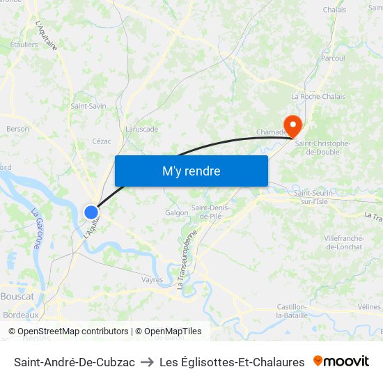 Saint-André-De-Cubzac to Les Églisottes-Et-Chalaures map