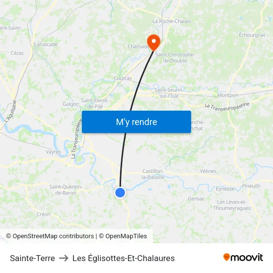 Sainte-Terre to Les Églisottes-Et-Chalaures map