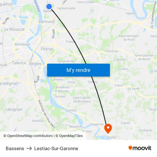 Bassens to Lestiac-Sur-Garonne map
