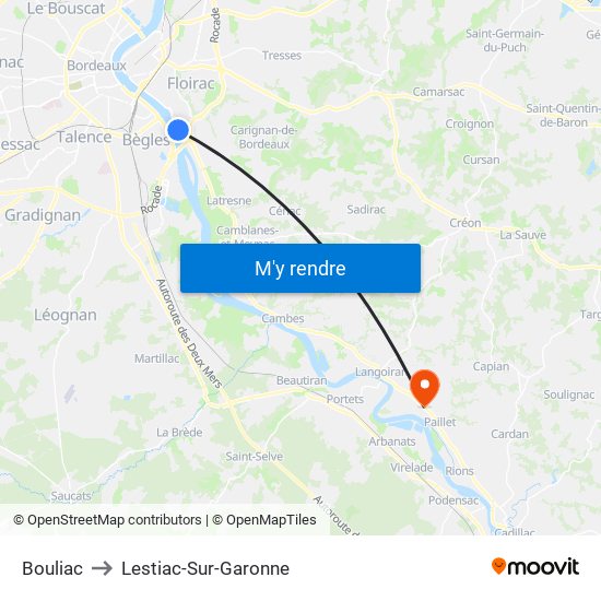 Bouliac to Lestiac-Sur-Garonne map