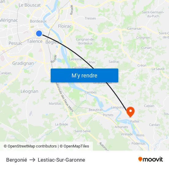 Bergonié to Lestiac-Sur-Garonne map