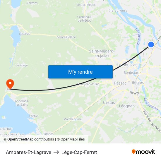 Ambares-Et-Lagrave to Lège-Cap-Ferret map