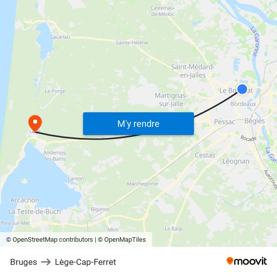 Bruges to Lège-Cap-Ferret map