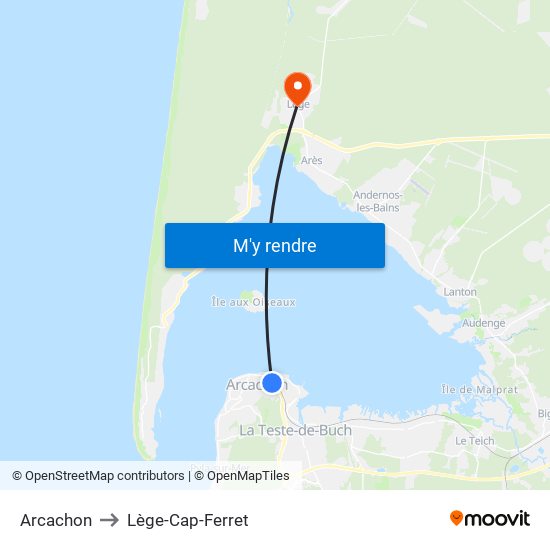 Arcachon to Lège-Cap-Ferret map