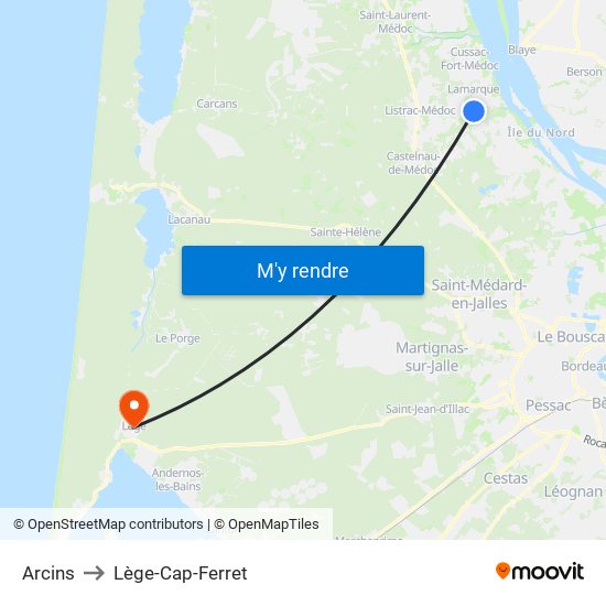 Arcins to Lège-Cap-Ferret map