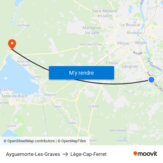 Ayguemorte-Les-Graves to Lège-Cap-Ferret map