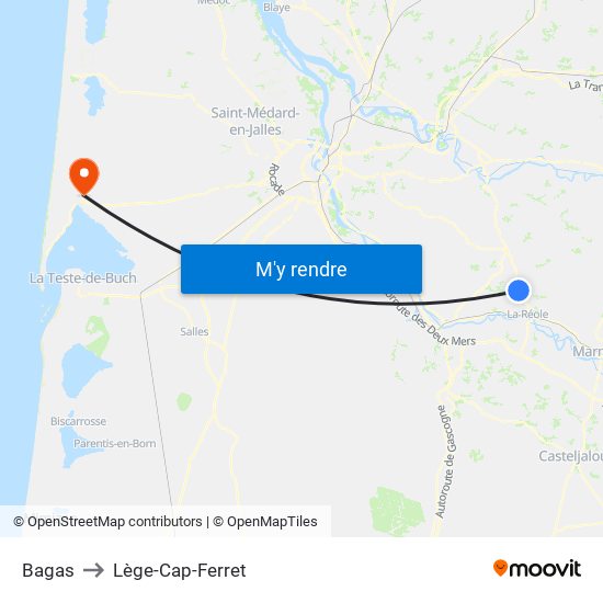 Bagas to Lège-Cap-Ferret map