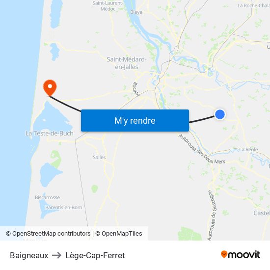 Baigneaux to Lège-Cap-Ferret map