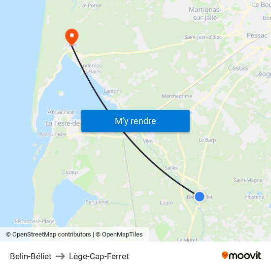 Belin-Béliet to Lège-Cap-Ferret map