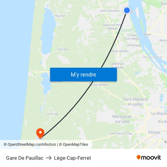 Gare De Pauillac to Lège-Cap-Ferret map