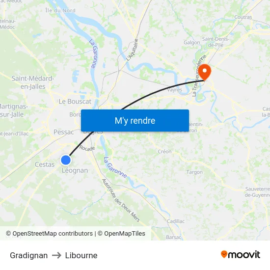 Gradignan to Libourne map