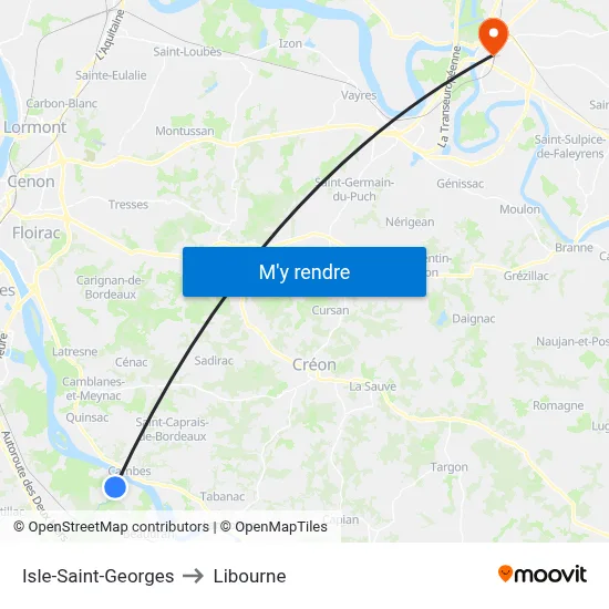 Isle-Saint-Georges to Libourne map