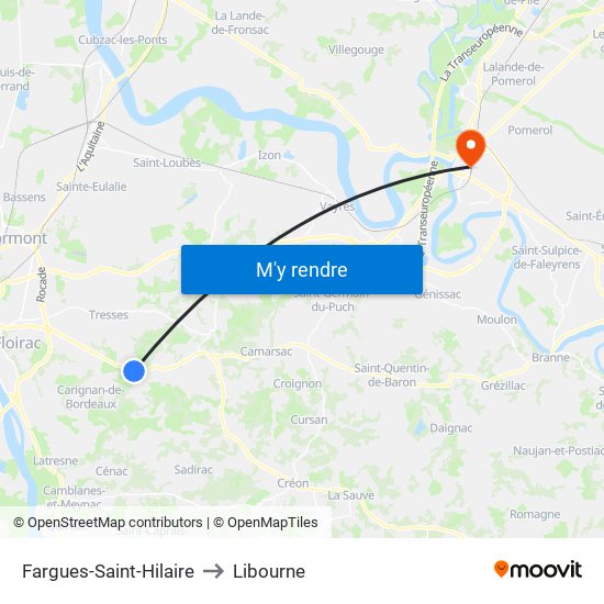 Fargues-Saint-Hilaire to Libourne map