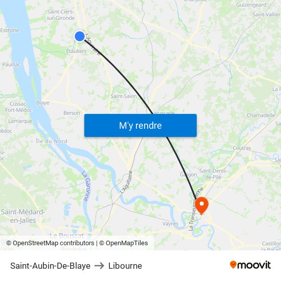 Saint-Aubin-De-Blaye to Libourne map