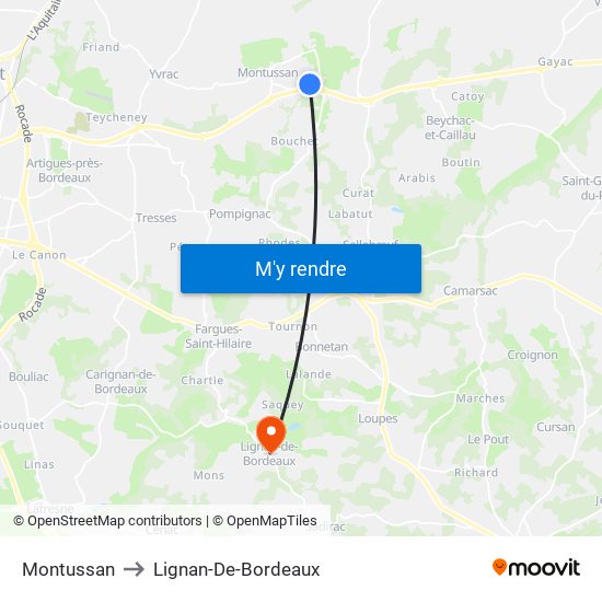 Montussan to Lignan-De-Bordeaux map