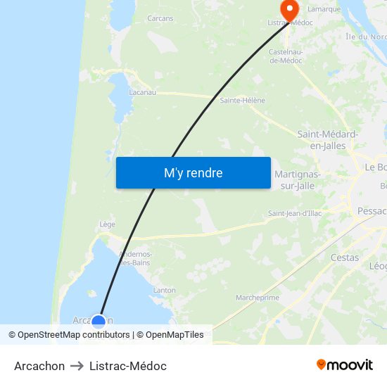 Arcachon to Listrac-Médoc map