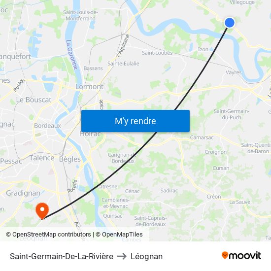 Saint-Germain-De-La-Rivière to Léognan map