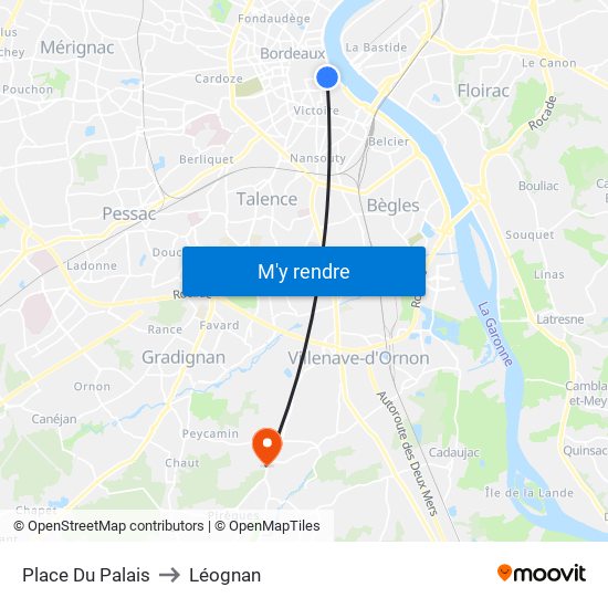 Place Du Palais to Léognan map
