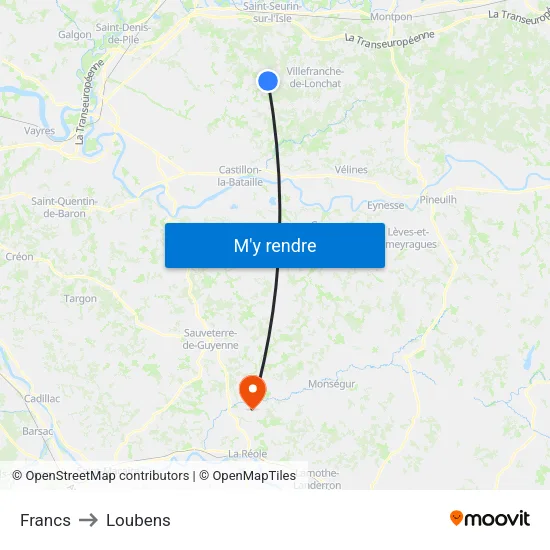 Francs to Loubens map