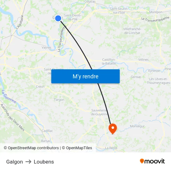 Galgon to Loubens map