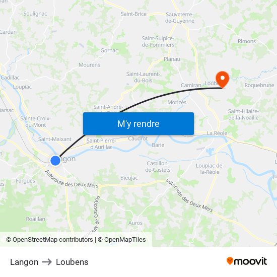 Langon to Loubens map