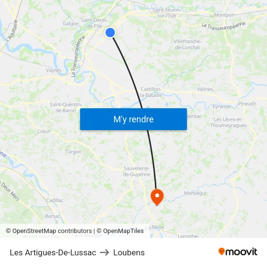 Les Artigues-De-Lussac to Loubens map