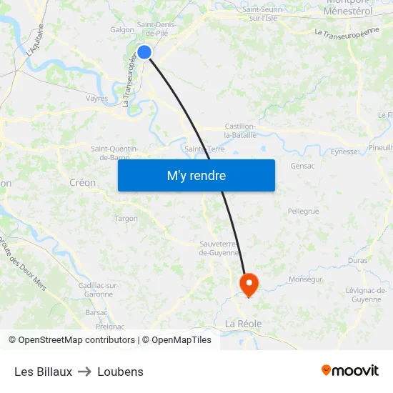 Les Billaux to Loubens map