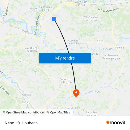 Néac to Loubens map