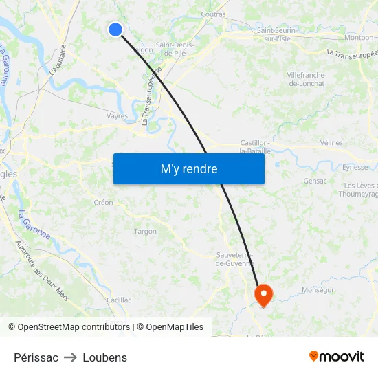 Périssac to Loubens map