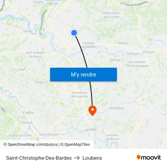 Saint-Christophe-Des-Bardes to Loubens map