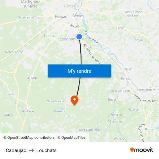 Cadaujac to Louchats map