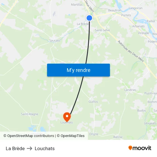 La Brède to Louchats map