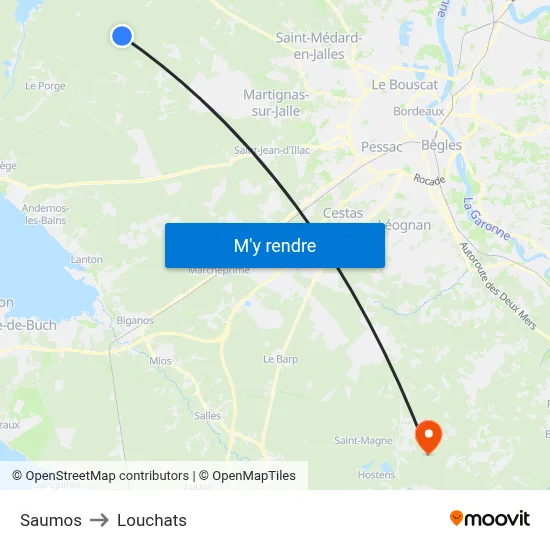 Saumos to Louchats map