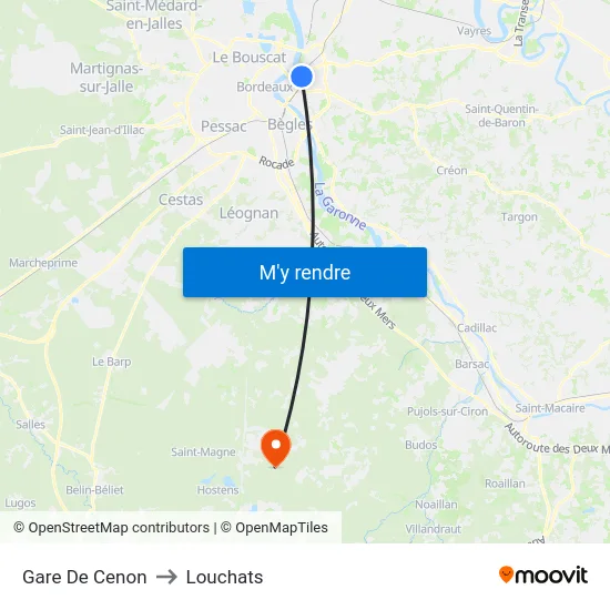 Gare De Cenon to Louchats map