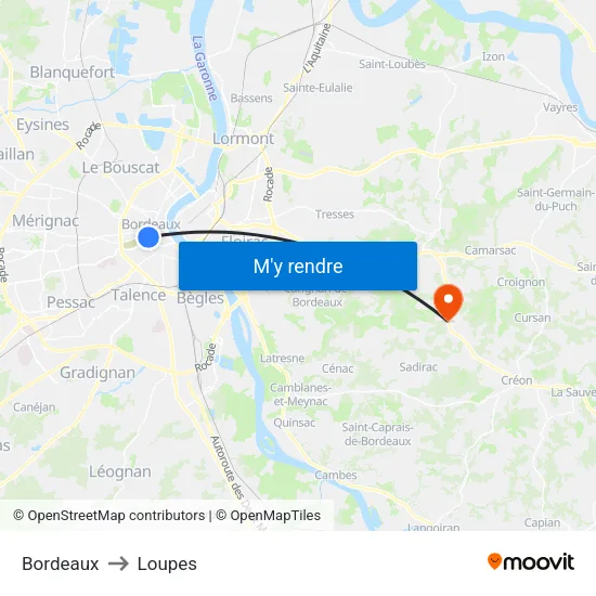 Bordeaux to Loupes map