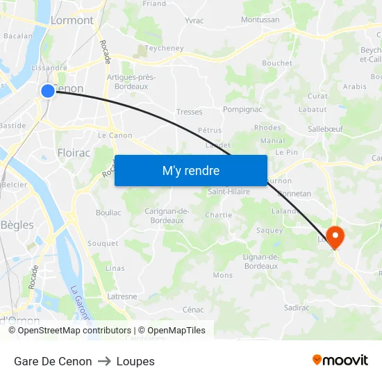 Gare De Cenon to Loupes map