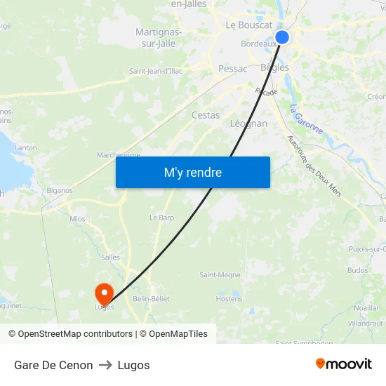 Gare De Cenon to Lugos map