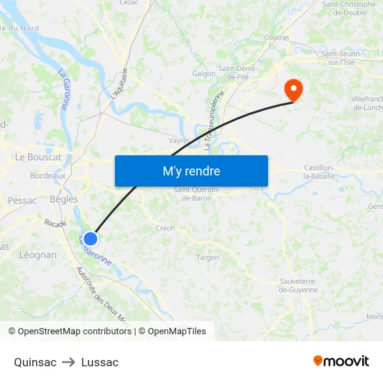 Quinsac to Lussac map