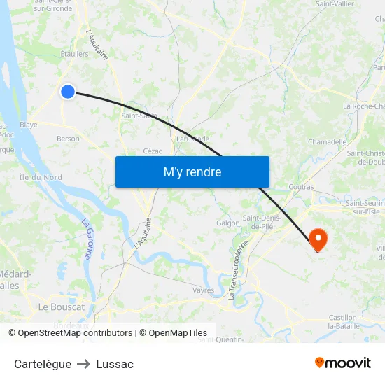 Cartelègue to Lussac map