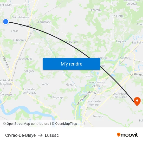 Civrac-De-Blaye to Lussac map