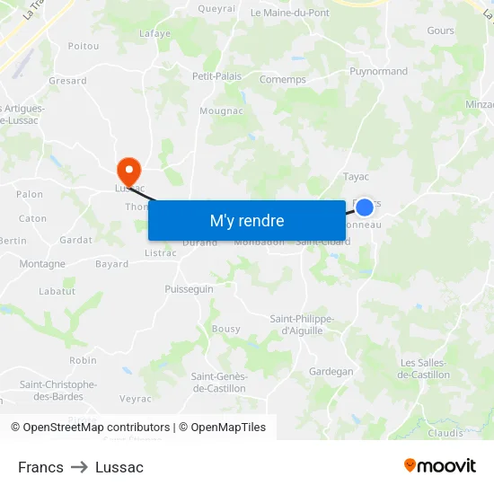 Francs to Lussac map