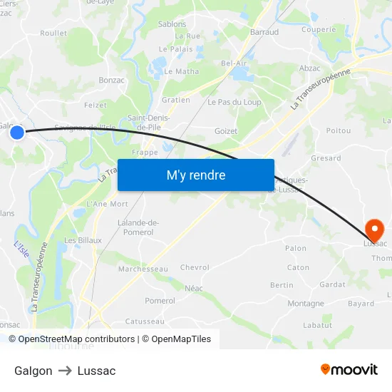 Galgon to Lussac map