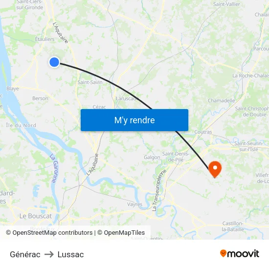 Générac to Lussac map