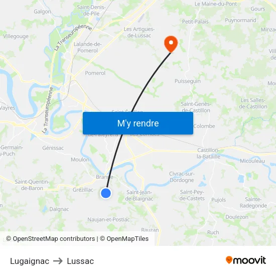 Lugaignac to Lussac map