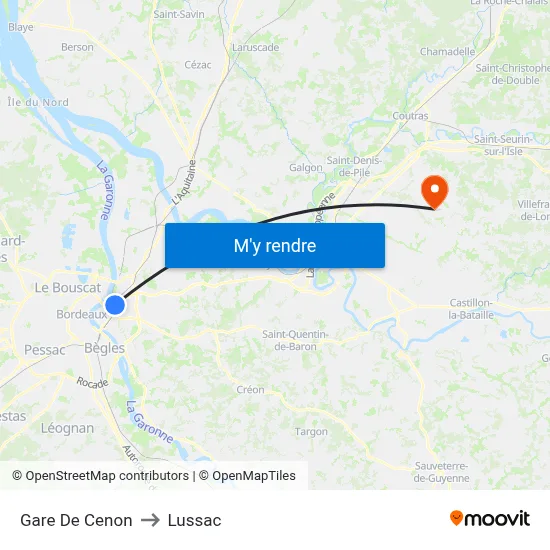 Gare De Cenon to Lussac map