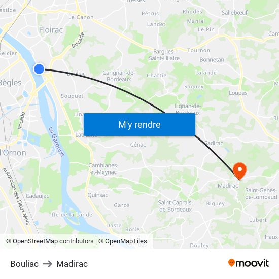 Bouliac to Madirac map